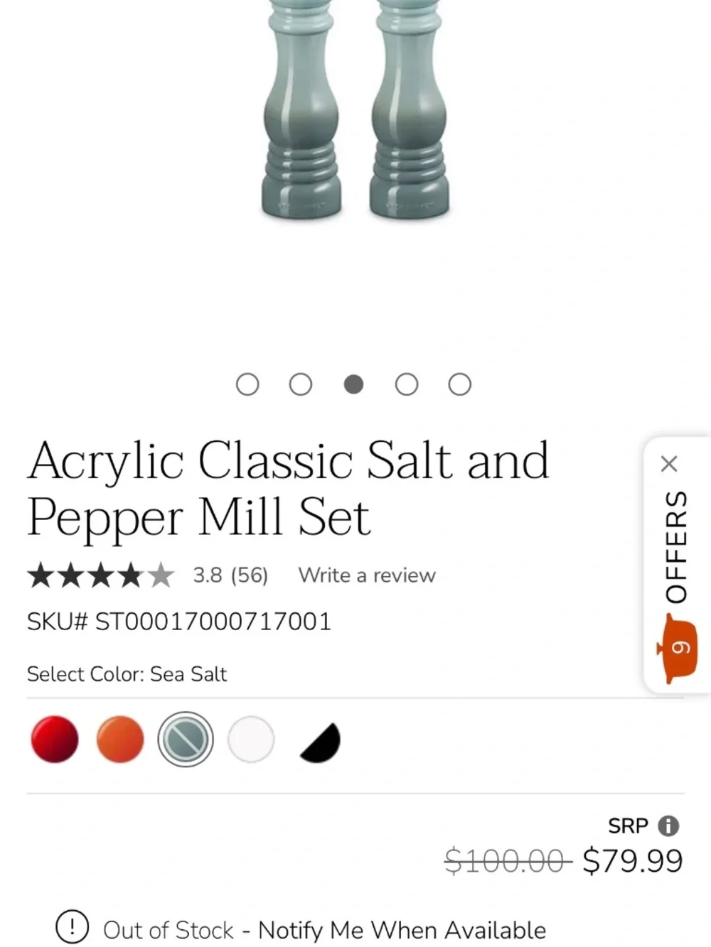 6 piece Le Creuset coffee mug set and salt and pepper mill set